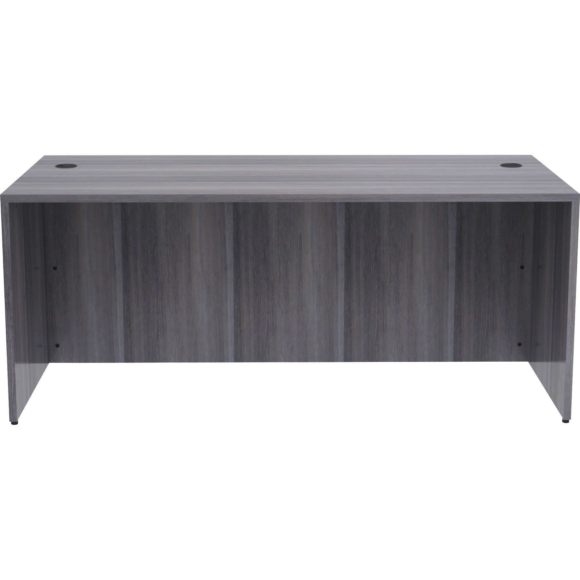 Lorell Essentials Series Rectangular Desk Shell - 29.5" Height x 70.9" Width x 35.4" Depth, x 70.9" Width x 35.4" Depth x 1" Thickness Top - Laminate, Weathered Charcoal Table Top - Grommet, Durable, Modesty Panel, Adjustable Floor Guide - 1 Each