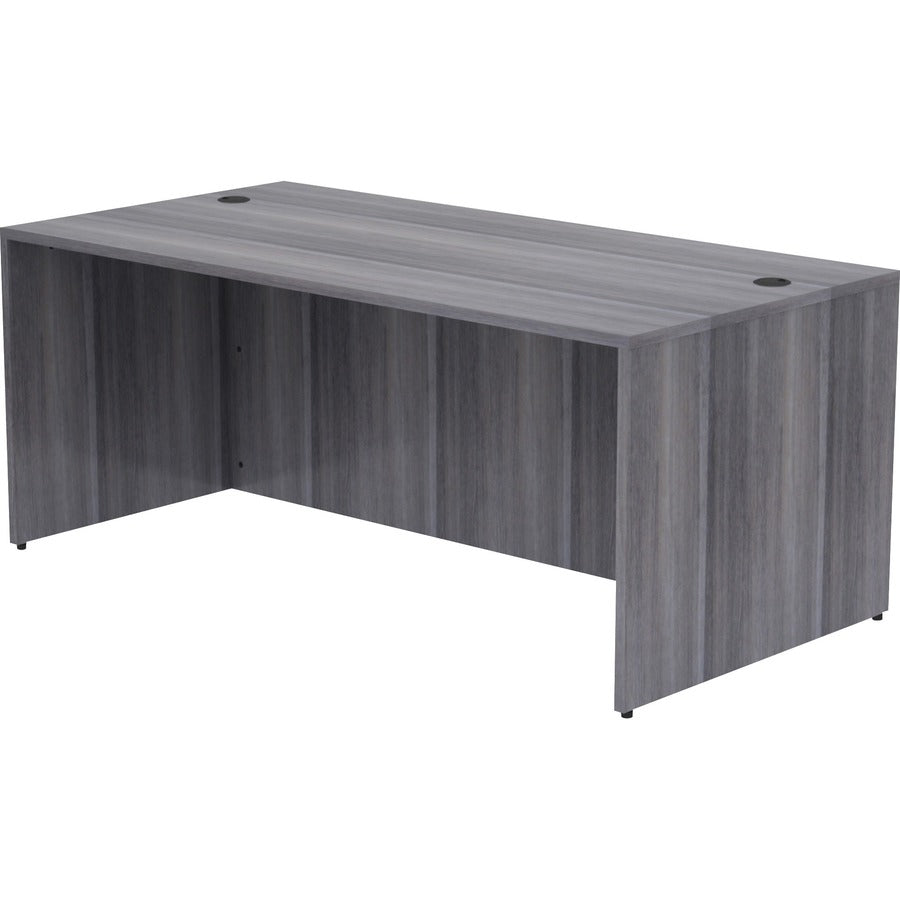Lorell Essentials Series Rectangular Desk Shell - 29.5" Height x 70.9" Width x 35.4" Depth, x 70.9" Width x 35.4" Depth x 1" Thickness Top - Laminate, Weathered Charcoal Table Top - Grommet, Durable, Modesty Panel, Adjustable Floor Guide - 1 Each