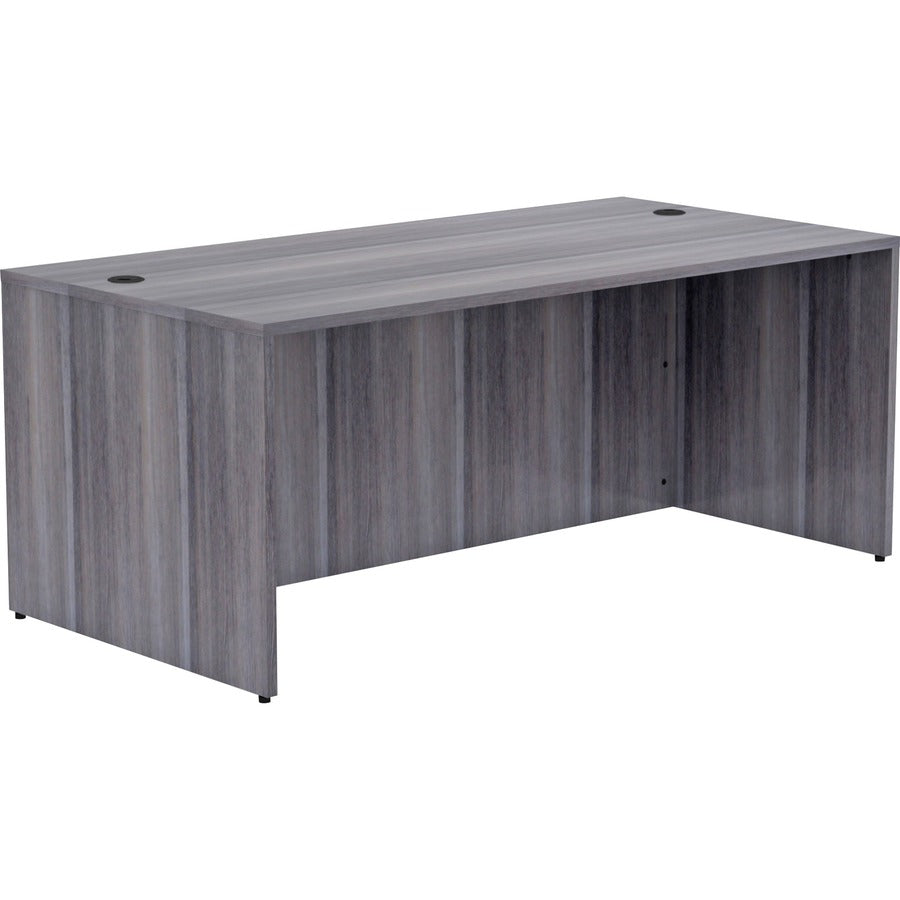 Lorell Essentials Series Rectangular Desk Shell - 29.5" Height x 70.9" Width x 35.4" Depth, x 70.9" Width x 35.4" Depth x 1" Thickness Top - Laminate, Weathered Charcoal Table Top - Grommet, Durable, Modesty Panel, Adjustable Floor Guide - 1 Each