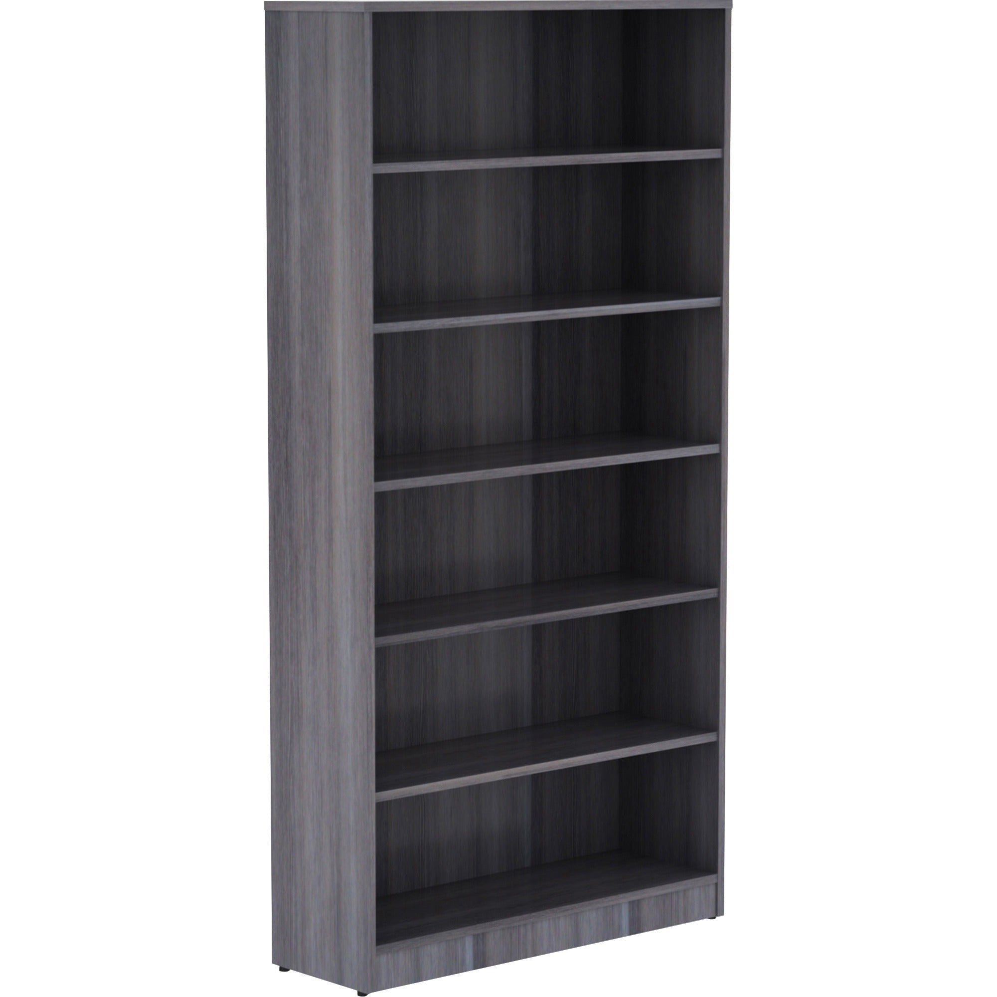 Lorell Laminate Bookcase - 6 Shelf(ves) - 72" Height x 36" Width x 12" Depth - Sturdy, Adjustable Shelf, Square Corner, Adjustable Feet - Weathered Charcoal - Thermally Fused Laminate - 1 Each