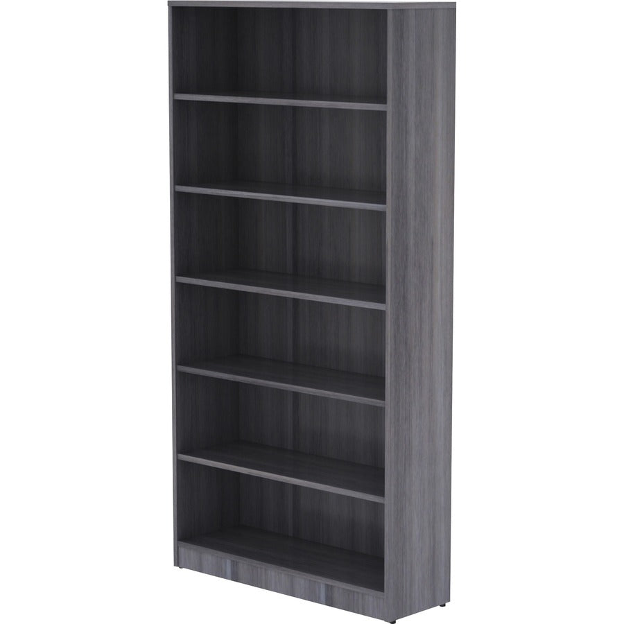 Lorell Laminate Bookcase - 6 Shelf(ves) - 72" Height x 36" Width x 12" Depth - Sturdy, Adjustable Shelf, Square Corner, Adjustable Feet - Weathered Charcoal - Thermally Fused Laminate - 1 Each