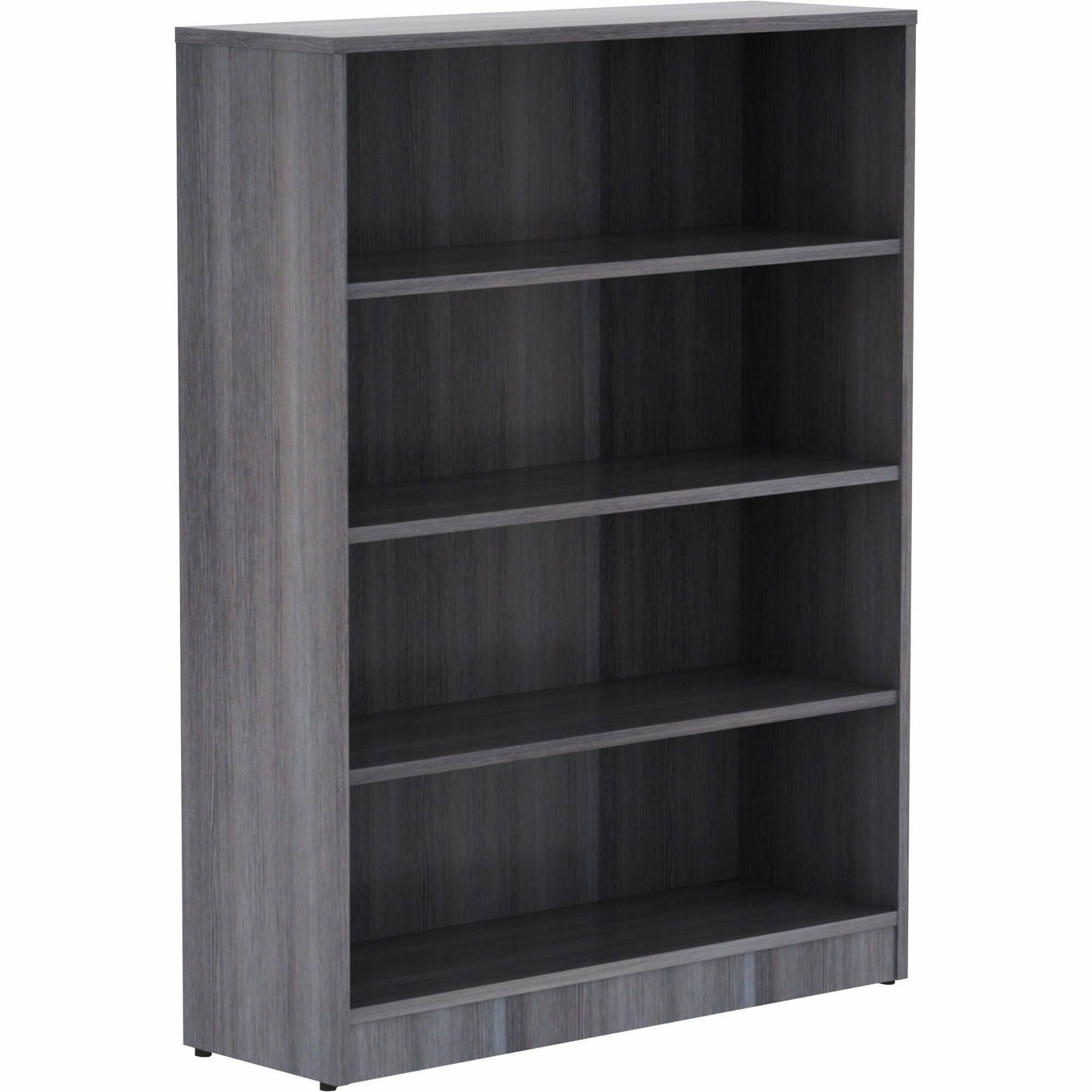 Lorell Laminate Bookcase - 4 Shelf(ves) - 48" Height x 36" Width x 12" Depth - Sturdy, Adjustable Shelf, Square Corner, Adjustable Feet - Weathered Charcoal - Thermally Fused Laminate - 1 Each
