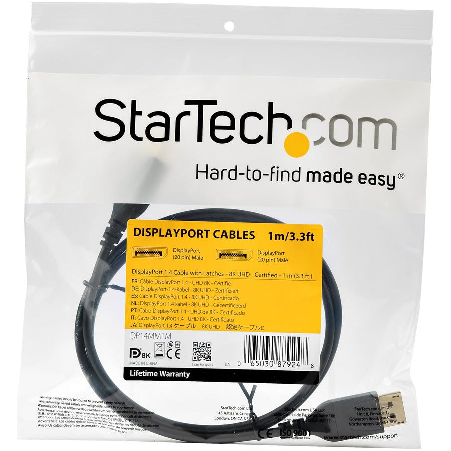 StarTech.com 3.3 ft. (1 m) DisplayPort 1.4 Cable - VESA Certified