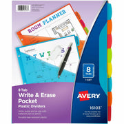 Avery Write & Erase Durable Plastic Dividers with Pocket, 8 Multicolor Plastic Dividers with 8 Write-on Tabs, 3-Hole Punched, 1 Set