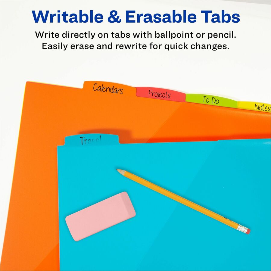 Avery Write & Erase Durable Plastic Dividers with Pocket, 5 Multicolor Plastic Dividers, 5 Write-on Tabs, 3-Hole Punched, 1 Set