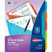 Avery Write & Erase Durable Plastic Dividers with Pocket, 5 Multicolor Plastic Dividers, 5 Write-on Tabs, 3-Hole Punched, 1 Set