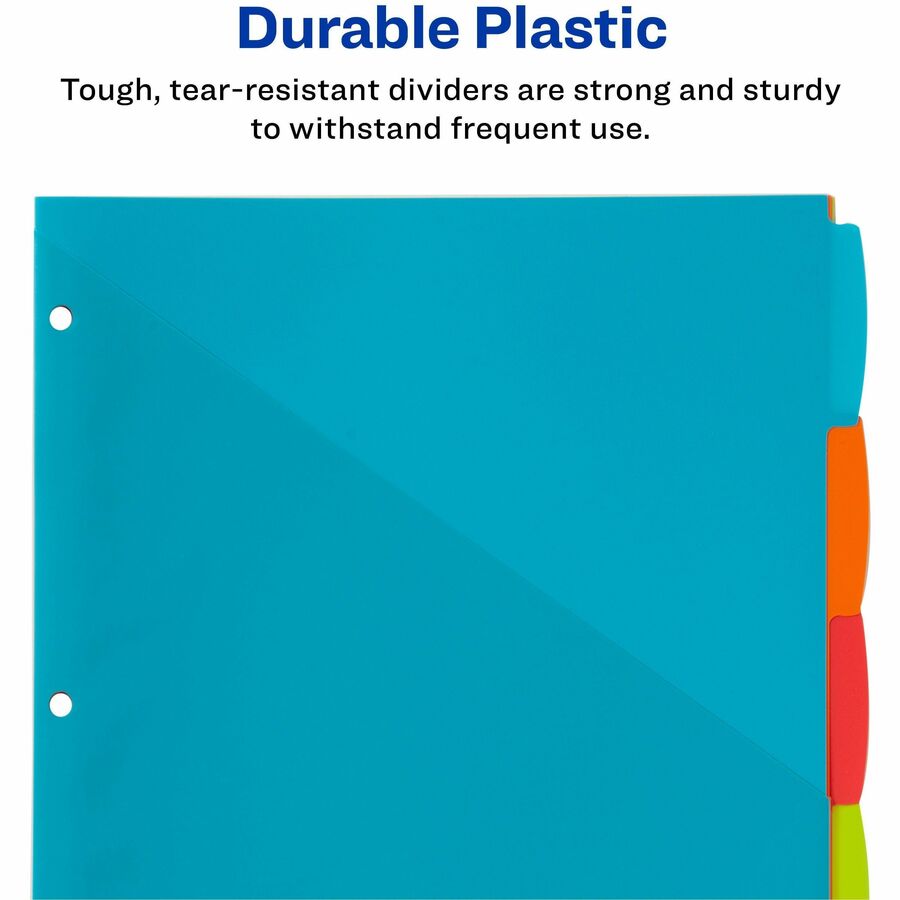 Avery Write & Erase Durable Plastic Dividers with Pocket, 5 Multicolor Plastic Dividers, 5 Write-on Tabs, 3-Hole Punched, 1 Set