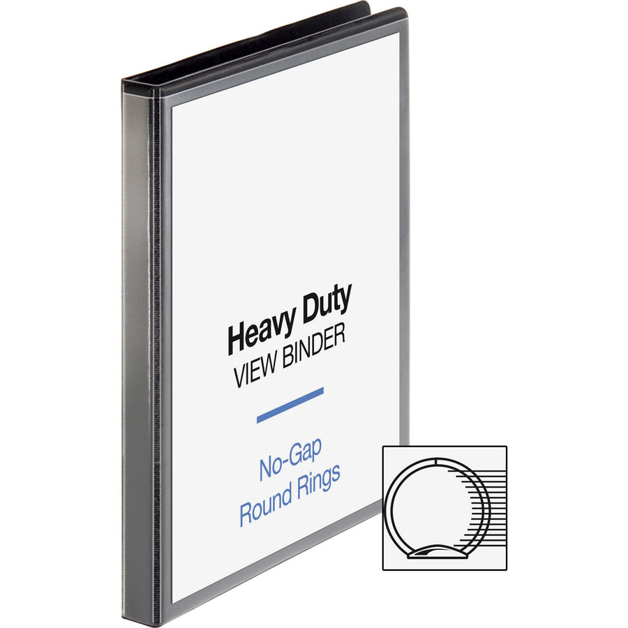 Business Source Heavy-duty View Binder, 1/2" Capacity, Letter Size, 125 Sheet Capacity, 2 Internal Pockets, Round Ring, Black, 1 Each