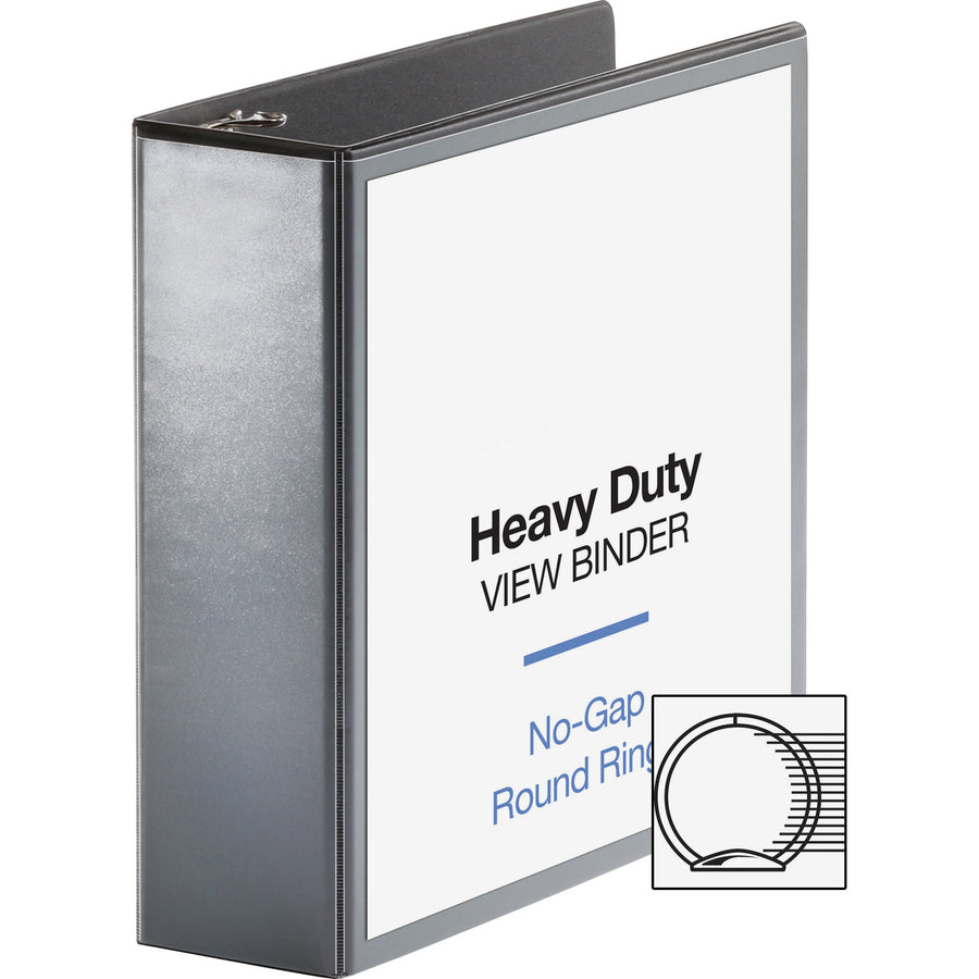 Business Source Heavy-duty View Binder, 3" Capacity, Letter Size (8.5" x 11"), 625 Sheet Capacity, 2 Internal Pockets, Round Ring, Black, 1 Each