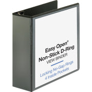 Business Source Locking D-Ring View Binder, 4" Capacity, Letter Size, 775 Sheet Capacity, 4 Pockets, Black, 1 Each
