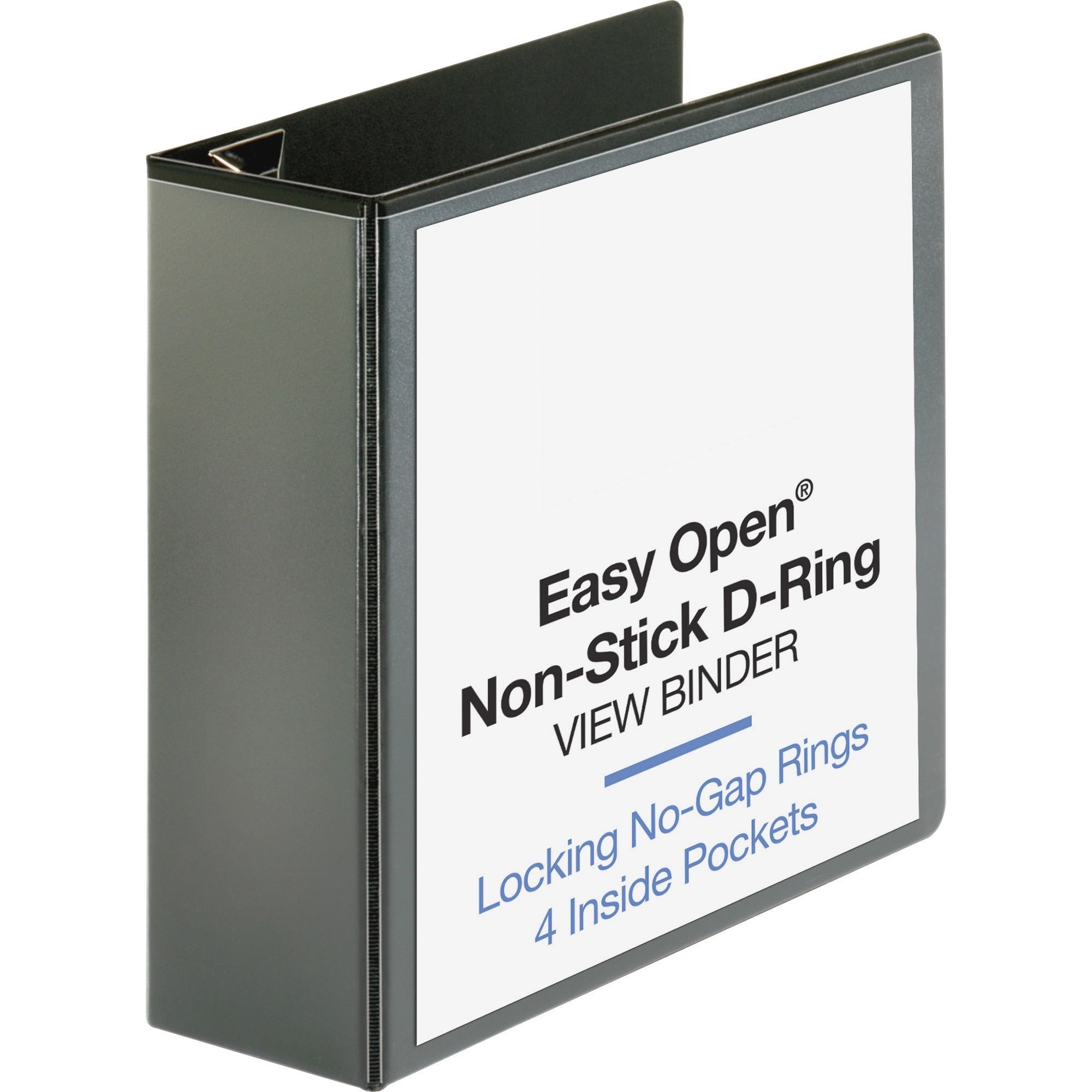 Business Source Locking D-Ring View Binder, 4" Capacity, Letter Size, 775 Sheet Capacity, 4 Pockets, Black, 1 Each