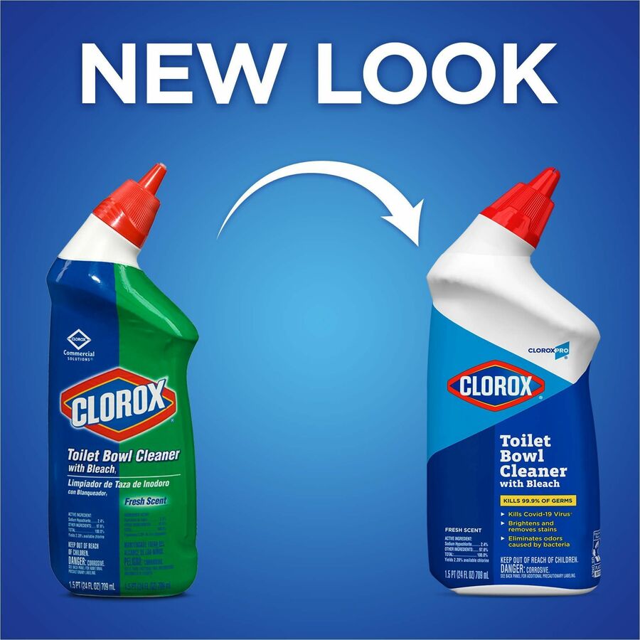 CloroxPro™ Toilet Bowl Cleaner with Bleach - 24 fl oz (0.8 quart) - Fresh Scent - Disinfectant, Deodorize - Clear - 2 / Pallet