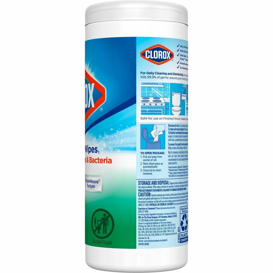 Clorox Disinfecting Cleaning Wipes - Ready-To-Use - Fresh Scent - Anti-bacterial, Textured, Bleach-free - Green - 35/Tub - 2 / Pallet