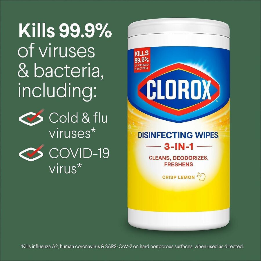 Clorox Disinfecting Cleaning Wipes - Ready-To-Use - Crisp Lemon Scent - Anti-bacterial, Textured, Bleach-free - Yellow - 35/Tub - 35 / Bundle