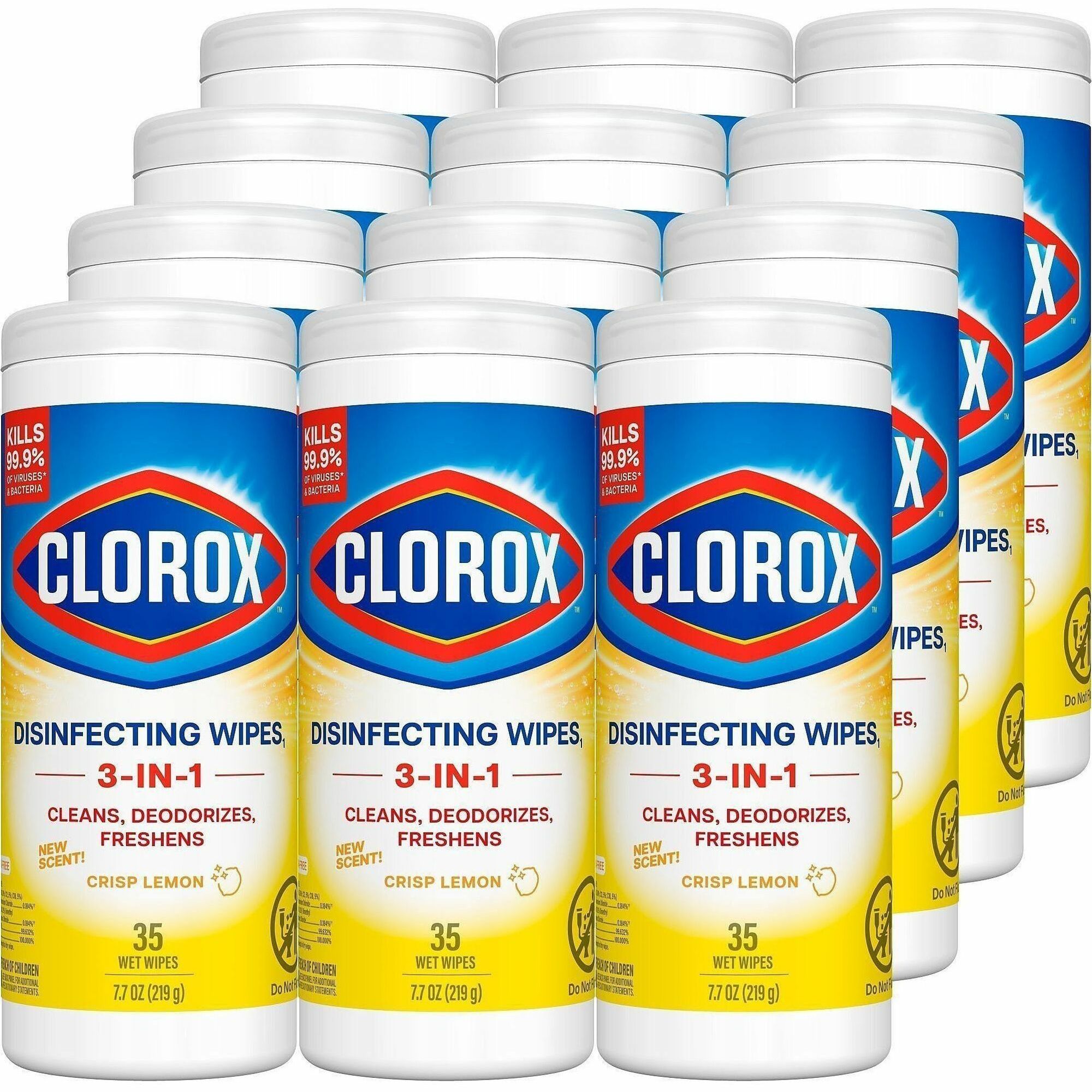 Clorox Disinfecting Cleaning Wipes - Ready-To-Use - Crisp Lemon Scent - Anti-bacterial, Textured, Bleach-free - Yellow - 35/Tub - 35 / Bundle