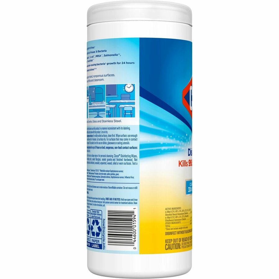 Clorox Disinfecting Cleaning Wipes - Ready-To-Use - Crisp Lemon Scent - Anti-bacterial, Textured, Bleach-free - Yellow - 35/Tub - 2 / Pallet