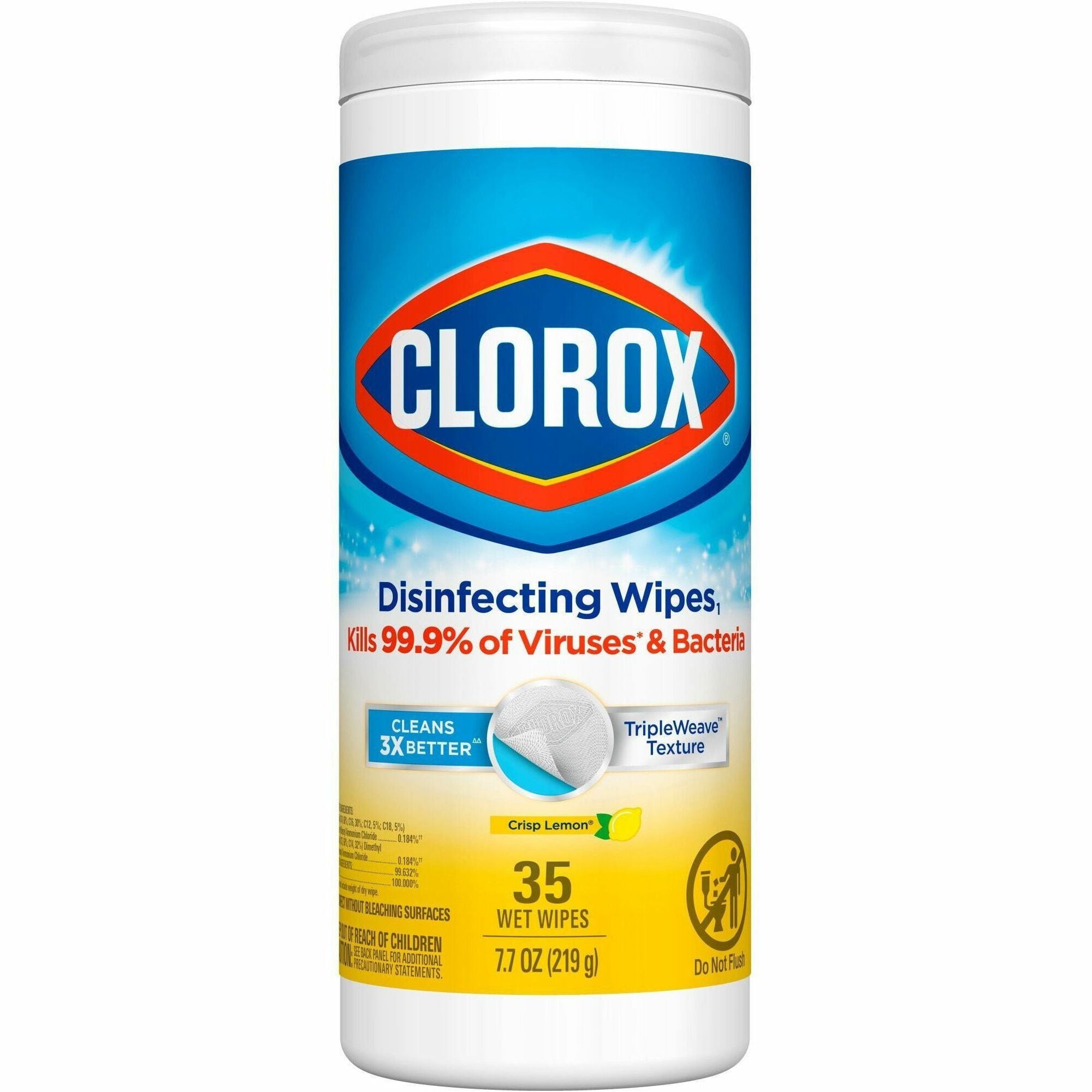 Clorox Disinfecting Cleaning Wipes - Ready-To-Use - Crisp Lemon Scent - Anti-bacterial, Textured, Bleach-free - Yellow - 35/Tub - 2 / Pallet