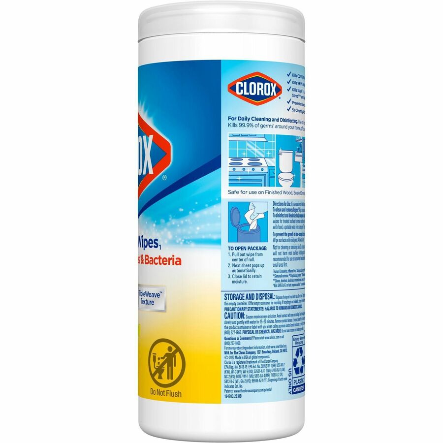 Clorox Disinfecting Cleaning Wipes - Ready-To-Use - Crisp Lemon Scent - Anti-bacterial, Textured, Bleach-free - Yellow - 35/Tub - 2 / Pallet