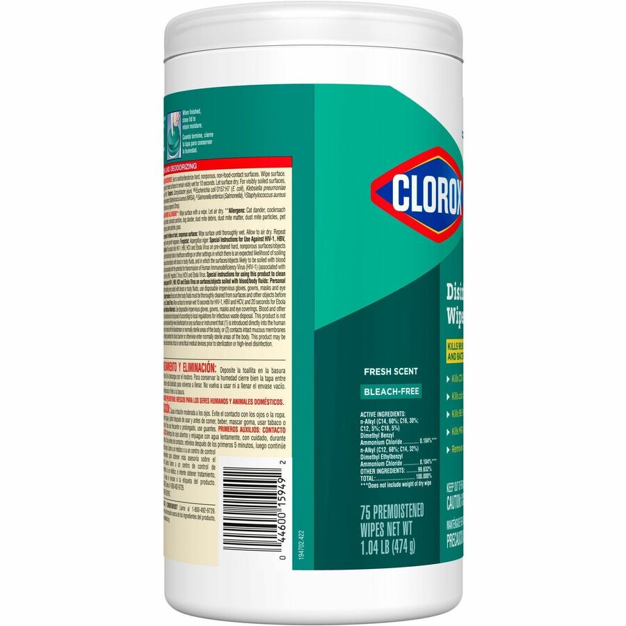 CloroxPro Disinfecting Wipes, Fresh Scent, Green, 75 Wipes per Tub, 40 Tubs per Bundle
