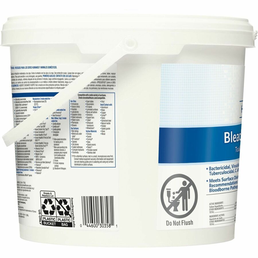 Clorox Healthcare Bleach Germicidal Wipes Bucket - Ready-To-Use - 12" Length x 12" Width - Anti-corrosive, Antibacterial - White - 110/Tub - 2 / Pallet