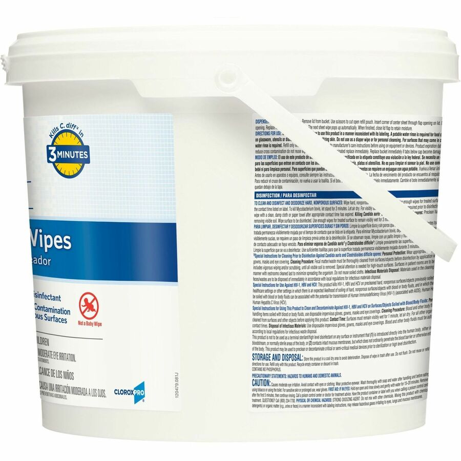 Clorox Healthcare Bleach Germicidal Wipes Bucket - Ready-To-Use - 12" Length x 12" Width - Anti-corrosive, Antibacterial - White - 110/Tub - 2 / Pallet