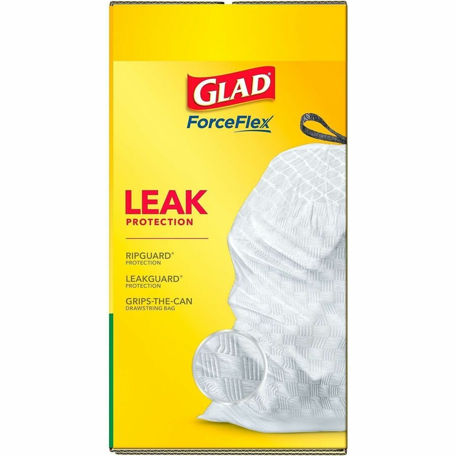 Glad ForceFlex Tall Kitchen Drawstring Trash Bags - 13 gal Capacity - 9 mil (229 Micron) Thickness - Drawstring Closure - White - Plastic - Home, Breakroom, Day Care, Kitchen, Garbage - 120/Box - 45 / Pallet