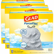 Glad ForceFlex Tall Kitchen Drawstring Trash Bags, Fresh Clean with Febreze, 13 Gallon, 0.78 mil, White, Drawstring Closure, 80 Bags per Box, 3 Boxes per Carton