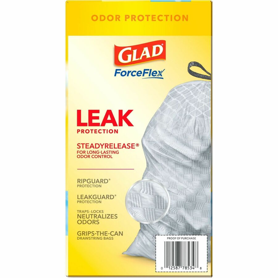 Glad ForceFlex Tall Kitchen Drawstring Trash Bags, Fresh Clean with Febreze, 13 Gallon, 0.78 mil, White, Drawstring Closure, 80 Bags per Box, 3 Boxes per Carton