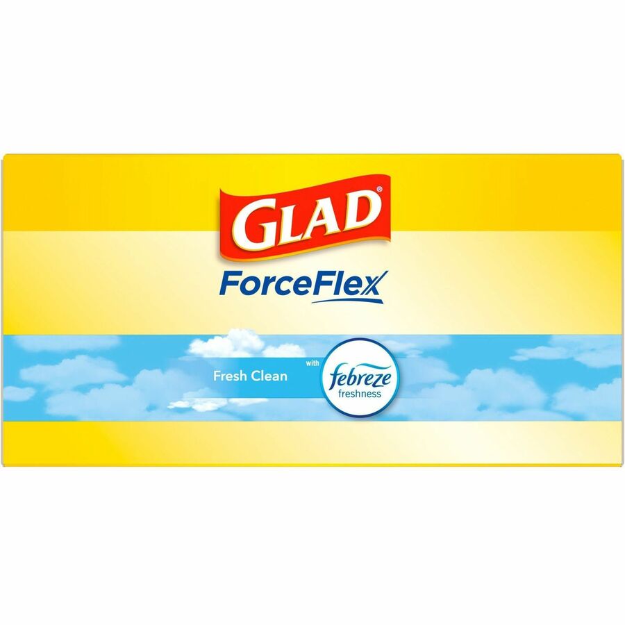 Glad ForceFlex Tall Kitchen Drawstring Trash Bags, Fresh Clean with Febreze, 13 Gallon, 0.78 mil Thickness, White, Drawstring Closure, 80 Bags per Box, 2 Boxes per Pallet