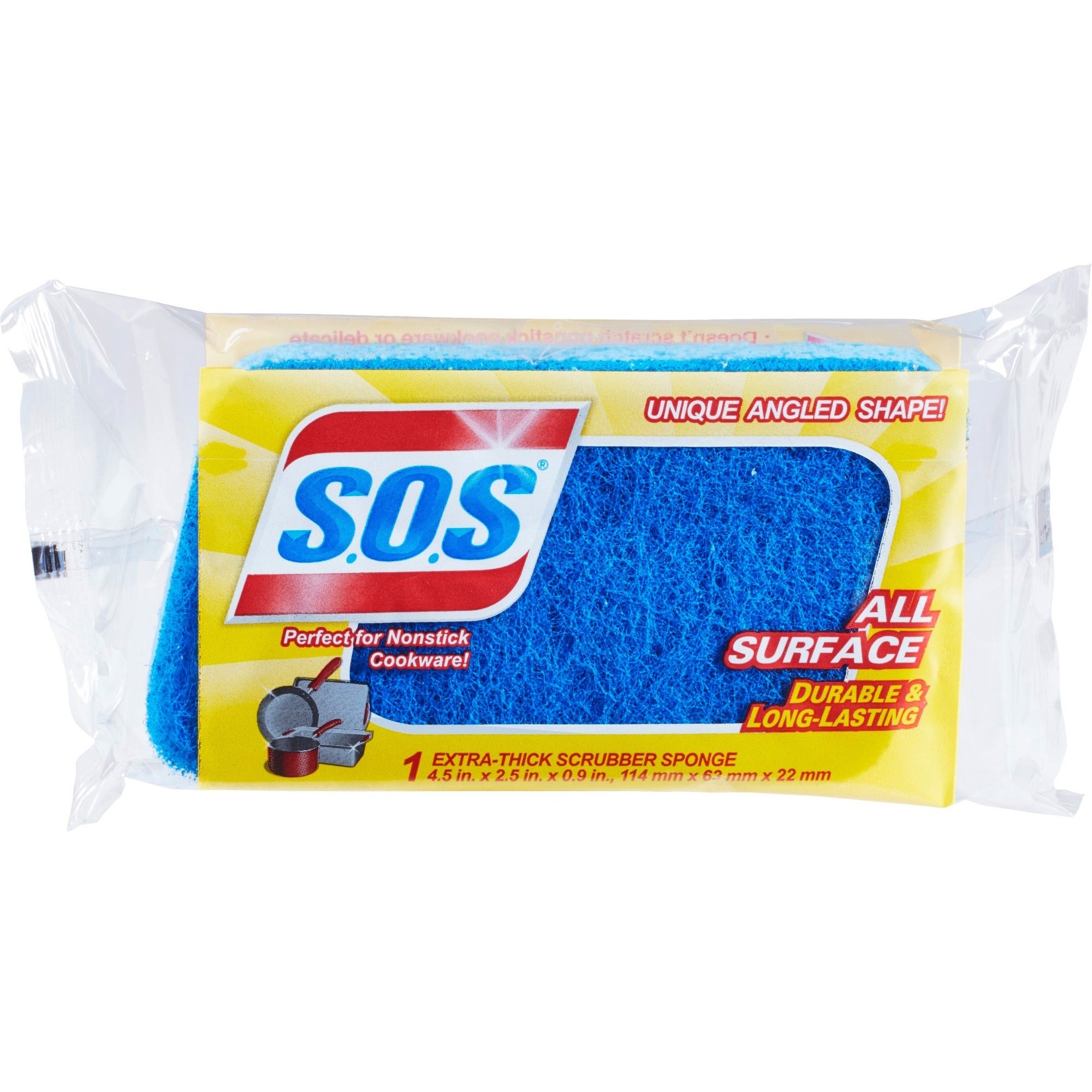 S.O.S All Surface Scrubber Sponge - 4.5" Height x 2.5" Width x 0.9" Depth - 2 / Pallet - Cellulose, Scrim - Blue