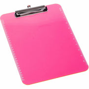 Business Source Flat Clip Clipboard - 9" x 12" Sheet Size - Plastic - Neon Pink - 1 Each