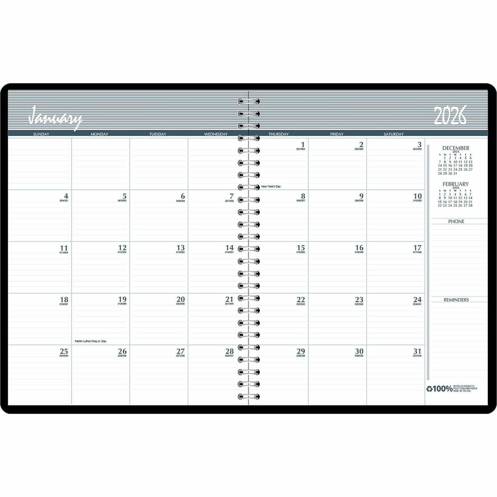 House of Doolittle Monthly Calendar Planner 2 Year Black Hard Cover 8-1/2 x 11 Inches