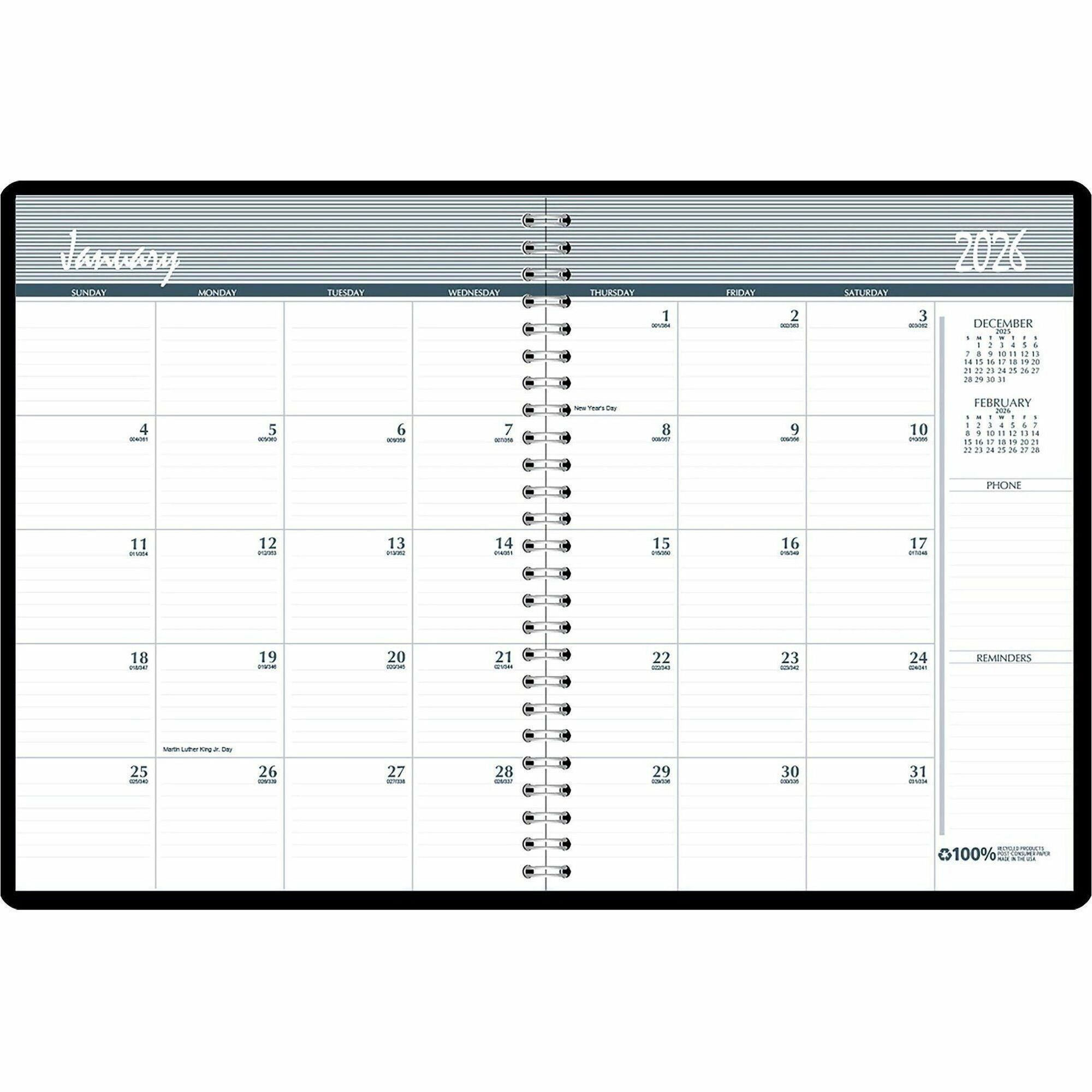 Regular - Monthly - 24 Month - January 2026 to December 2027 - Blue Sheet - Wire Bound - Black Cover - International Holiday, Reference Calendar - 1 Each