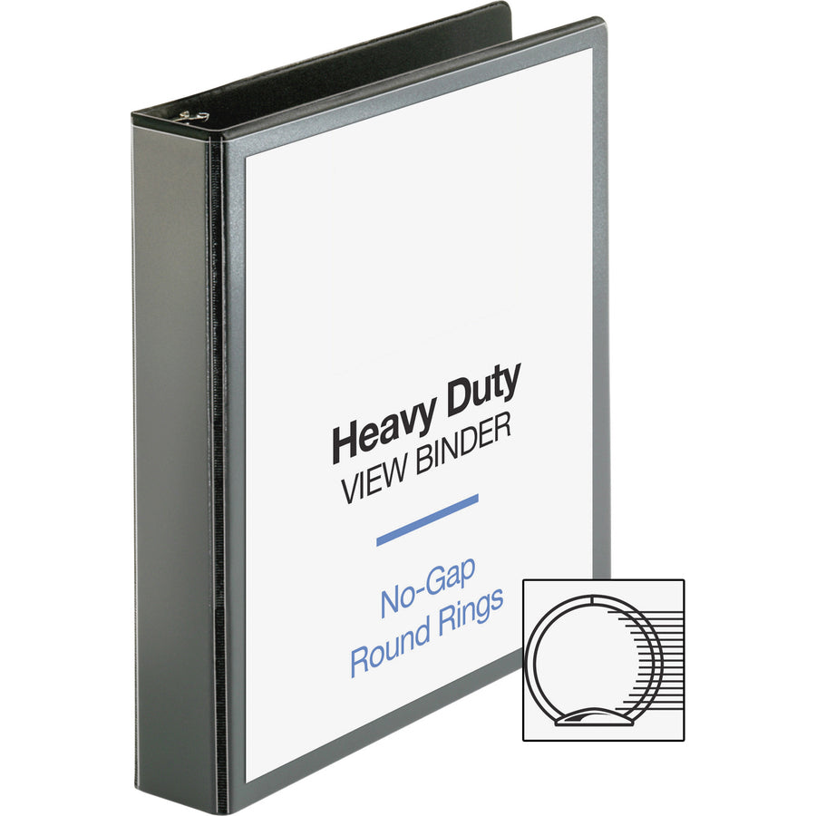 Business Source Premium Round Ring View Binder, 1.5" Capacity, Letter Size, 350 Sheet Capacity, 2 Internal Pockets, Black, 1 Each