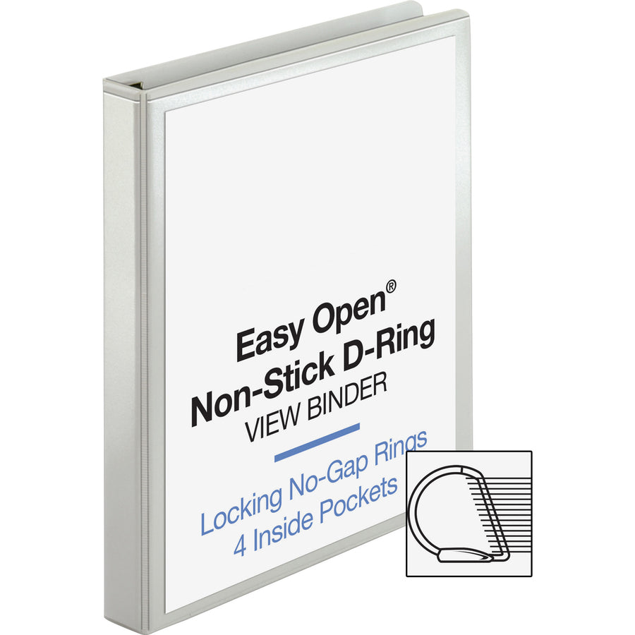 Business Source Locking D-Ring View Binder, 1" Capacity, Letter Size, 200 Sheet, 4 Pockets, White, Polypropylene/Chipboard, Non-glare, Acid-free, Recycled, 1 Each