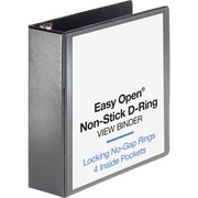 Business Source Locking D-Ring View Binder, 3" Capacity, Letter Size, 650 Sheet, 4 Pockets, Black, 1 Each