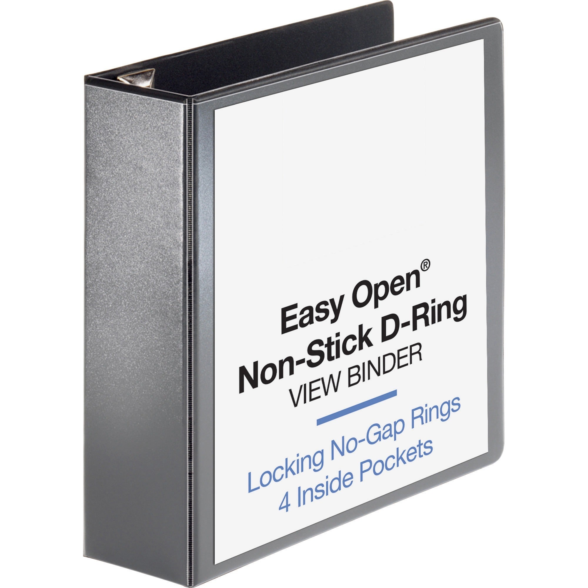 Business Source Locking D-Ring View Binder, 3" Capacity, Letter Size, 650 Sheet, 4 Pockets, Black, 1 Each