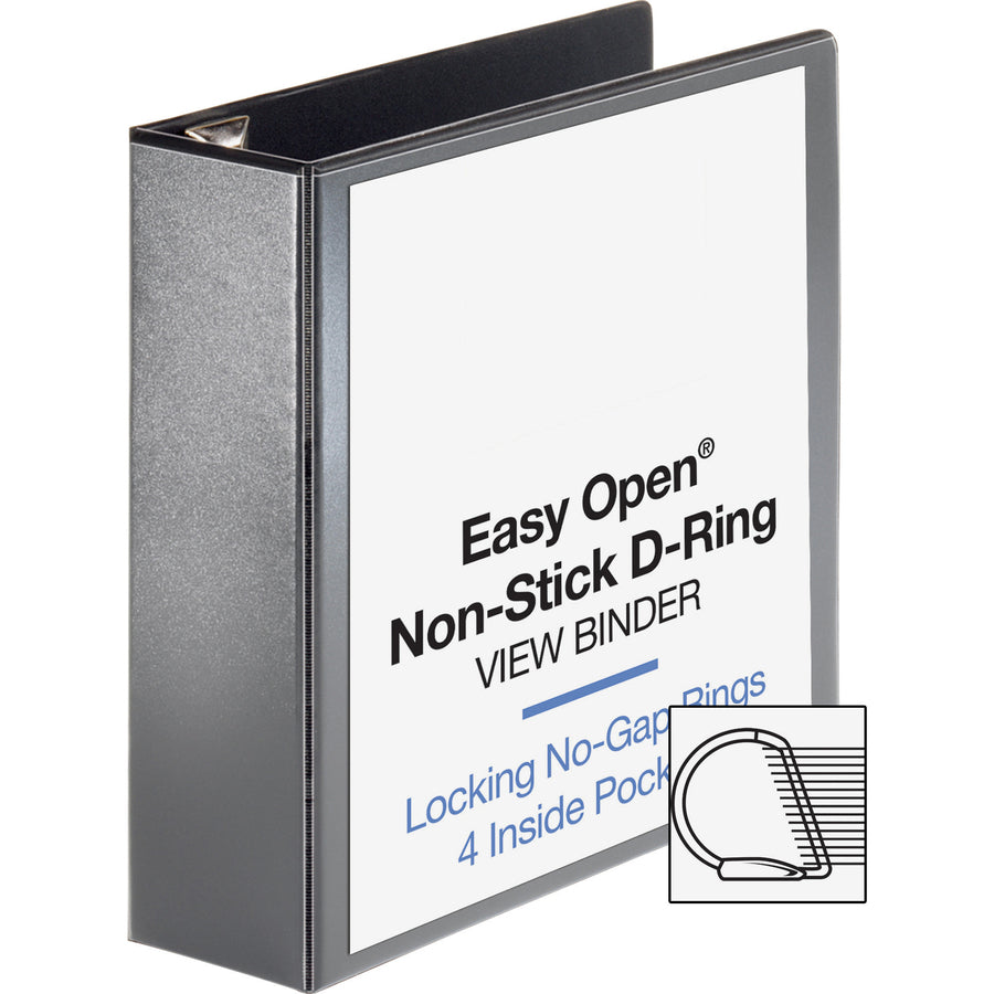 Business Source Locking D-Ring View Binder, 3" Capacity, Letter Size, 650 Sheet, 4 Pockets, Black, 1 Each