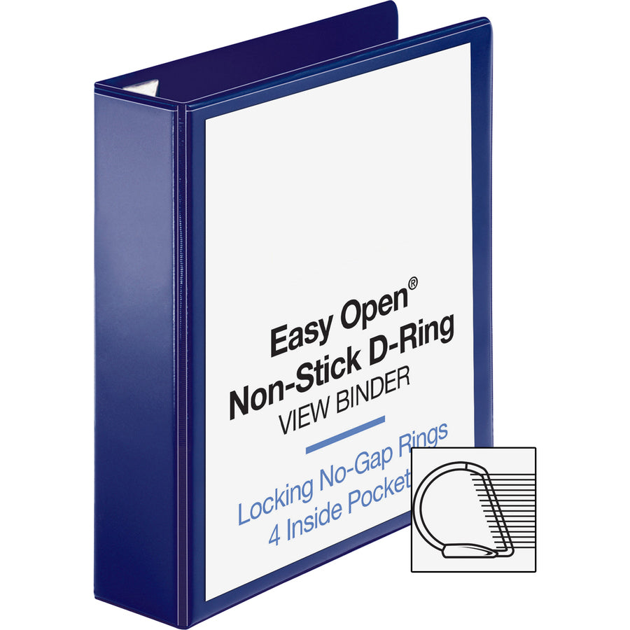 Business Source Easy Open Nonstick D-Ring View Binder - 2" Binder Capacity - Letter - 8 1/2" x 11" Sheet Size - Fastener(s): D-Ring - Pocket(s): 4 - Polypropylene - Navy - Non-stick - 1 Each