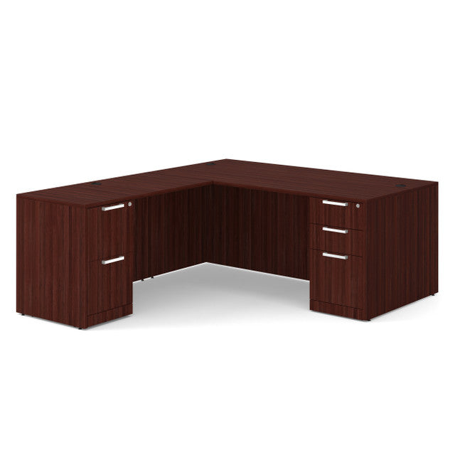 OfficeSource Laminate Double Full Pedestal "L" Desk - 60" x 30" - Mahogany