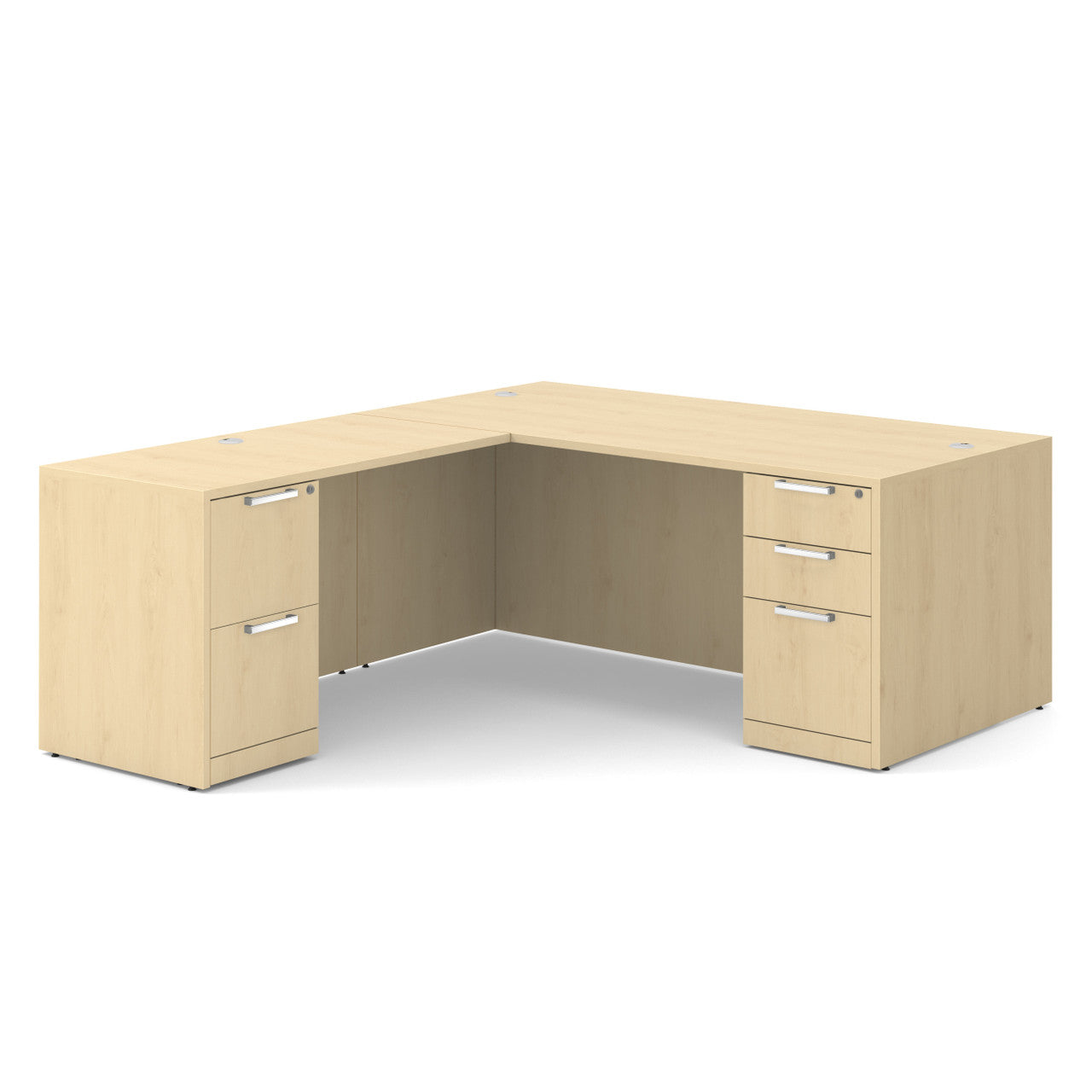 OfficeSource Laminate Double Full Pedestal "L" Desk - 60" x 30" - Maple