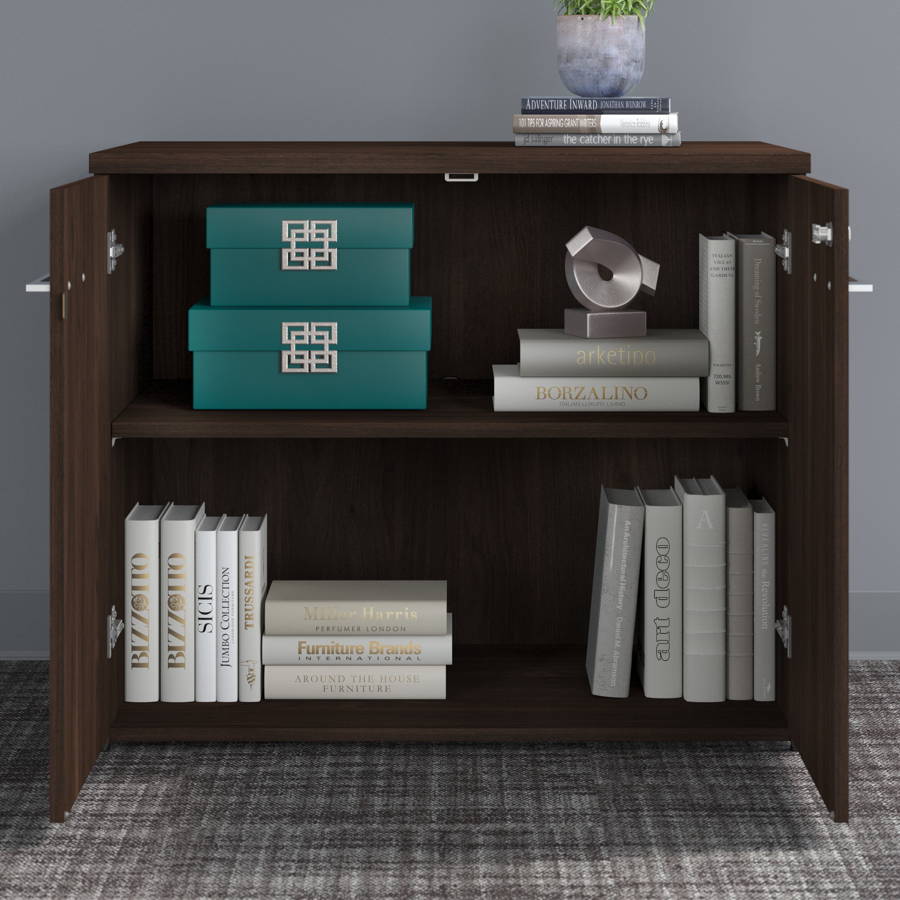 Bush Business Furniture Office 500 36W Tall Storage Cabinet with Doors and Shelves in Black Walnut - 35.67" Width x 23.35" Depth x 70.09" Height