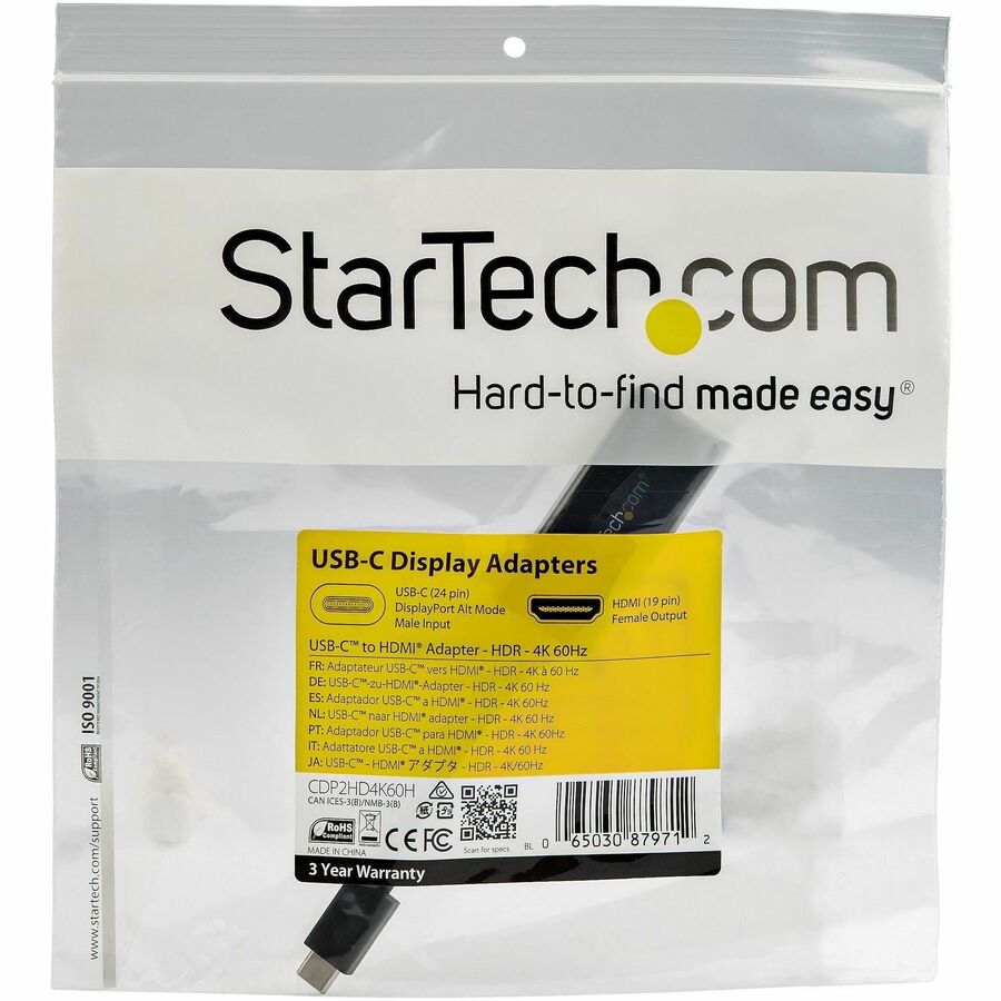 StarTech.com USB-C To HDMI Adapter with HDR - 4K 60Hz - Black