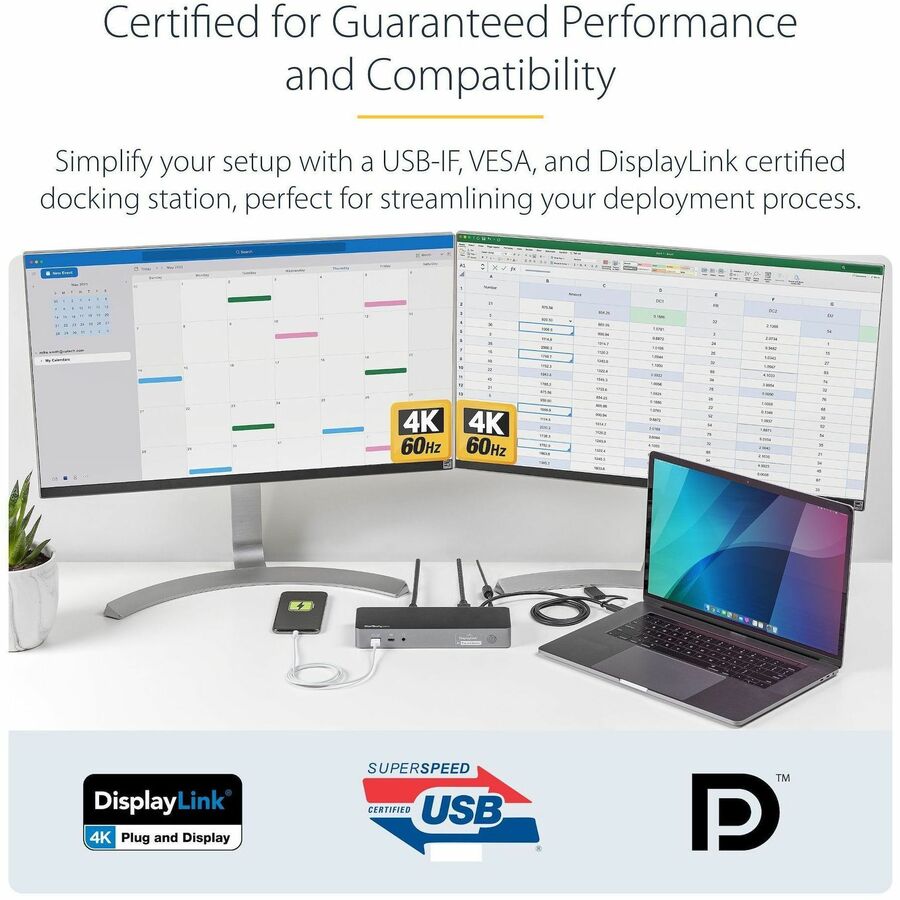 StarTech.com USB-C Docking Station with USB-A Laptop Compatibility - 60W PD