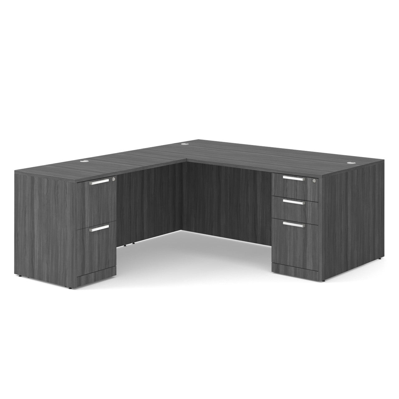 OfficeSource Laminate Double Full Pedestal "L" Desk - 60" x 30" - Coastal Gray