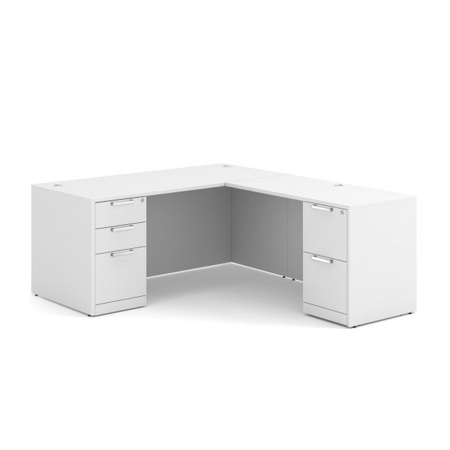 OfficeSource Laminate Double Full Pedestal "L" Desk - 66" x 30" - White