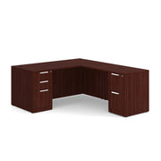OfficeSource Laminate Double Full Pedestal "L" Desk - 66" x 30" - Mahogany
