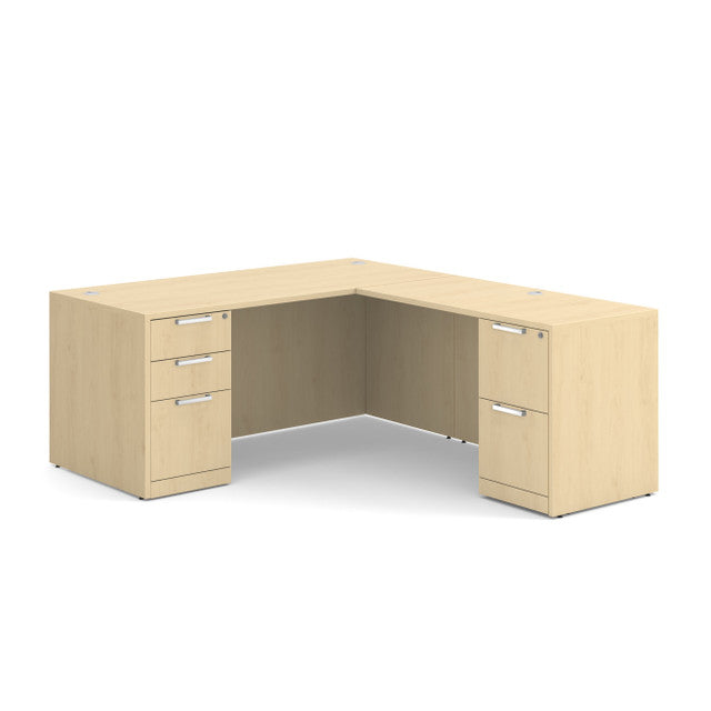 OfficeSource Laminate Double Full Pedestal "L" Desk - 66" x 30" - Maple