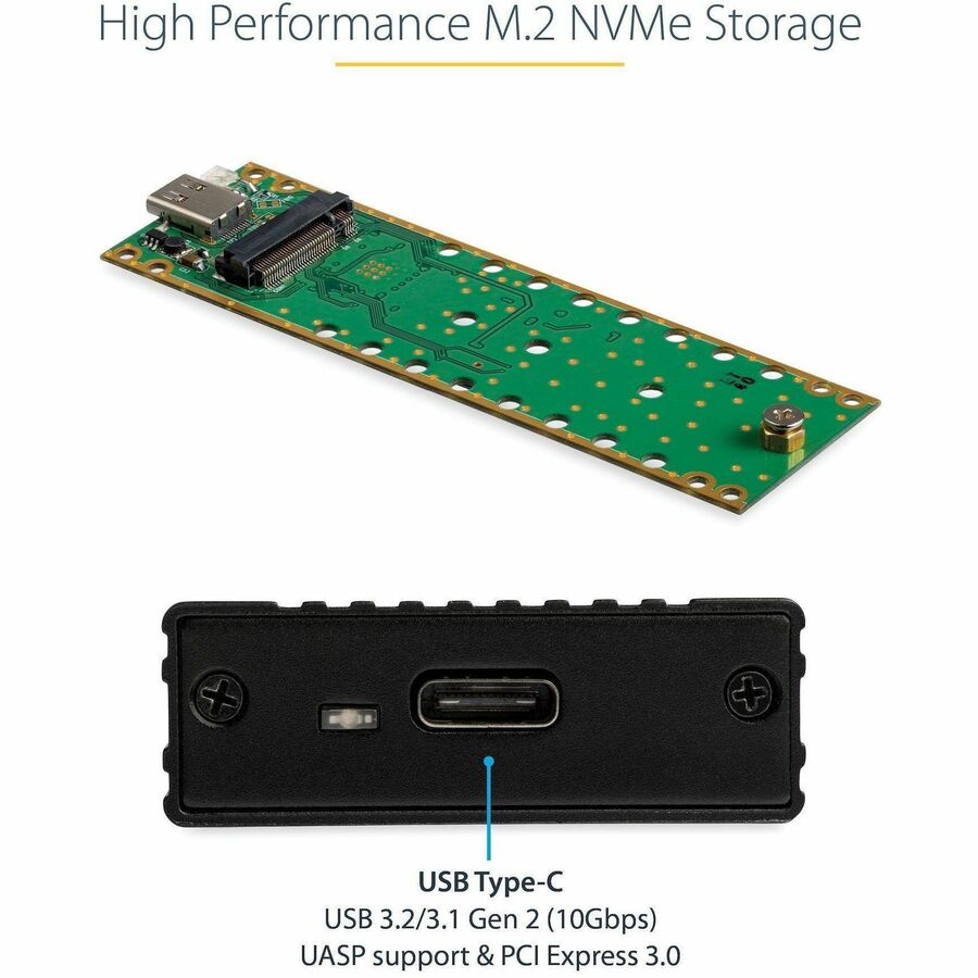 StarTech.com Drive Enclosure - USB 3.1 Type C Host Interface - UASP Support External - Black - 1 x SSD Supported - 1 x Total Bay - Aluminum, Plastic