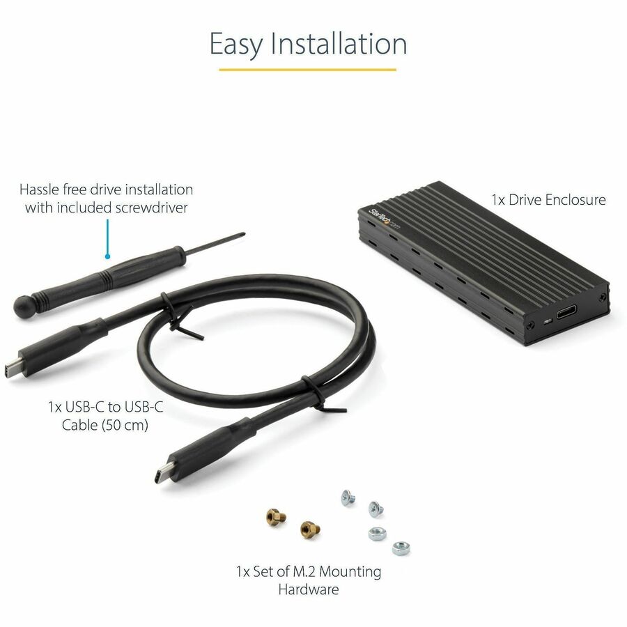 StarTech.com Drive Enclosure - USB 3.1 Type C Host Interface - UASP Support External - Black - 1 x SSD Supported - 1 x Total Bay - Aluminum, Plastic